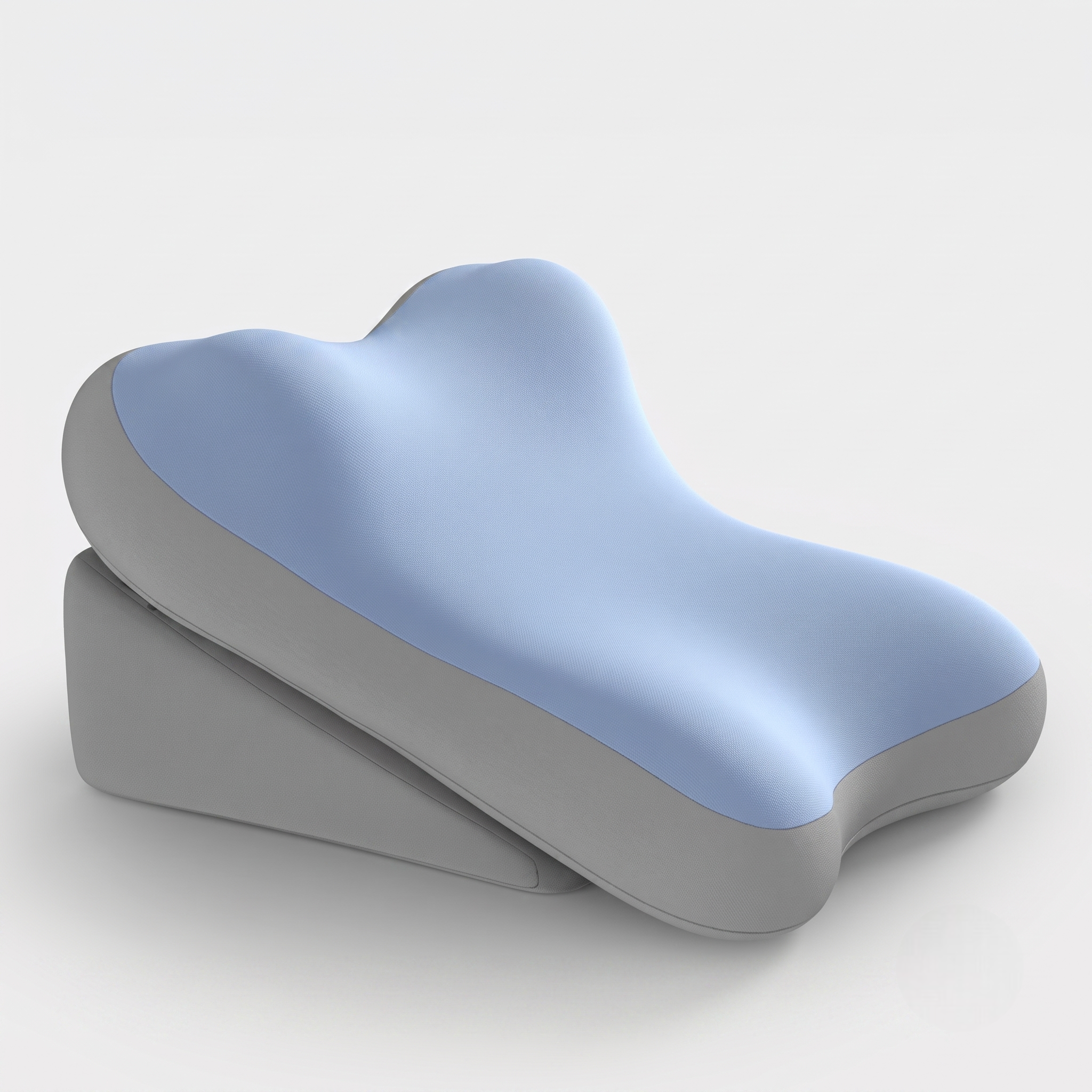reliable Ergonomic Bed Wedge Pillow Adjustable Memory Foam Backrest for Reading, 2pcs Split Design Support Pillow for Sitting Up in Bed, Non-Slip Lumbar & Neck Cushion for Home Office & Relaxing 9 A clean studio product photograph of the assembled mrali blue grey color Bed Wedge Pillow set against a minimalist light grey background. The light blue contoured top piece rests squarely atop a solid grey wedge-shaped support base.
