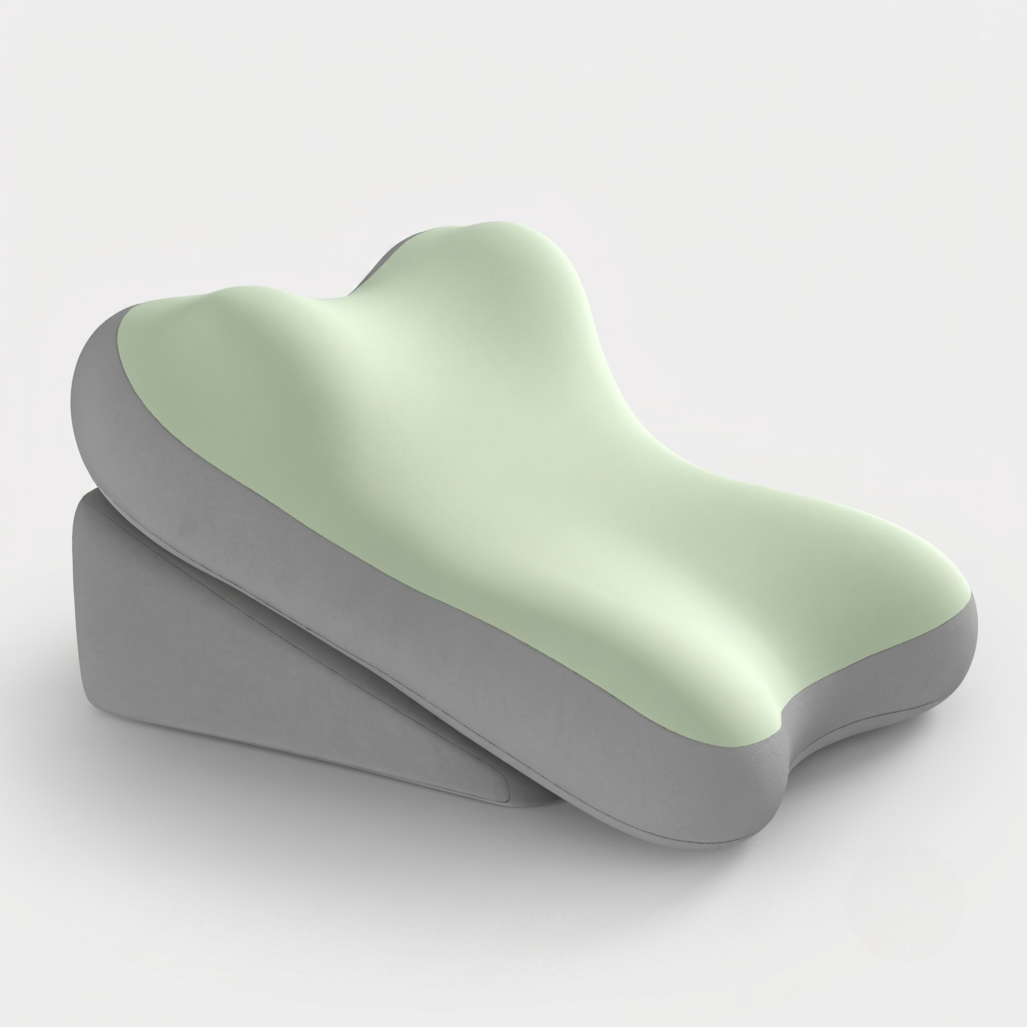 reliable Ergonomic Bed Wedge Pillow Adjustable Memory Foam Backrest for Reading, 2pcs Split Design Support Pillow for Sitting Up in Bed, Non-Slip Lumbar & Neck Cushion for Home Office & Relaxing 12 A clean studio e-commerce photograph of the fully assembled mrali grey green color Bed Wedge Pillow featuring a light mint green contoured cushion stacked neatly on a solid grey inclined foundation.