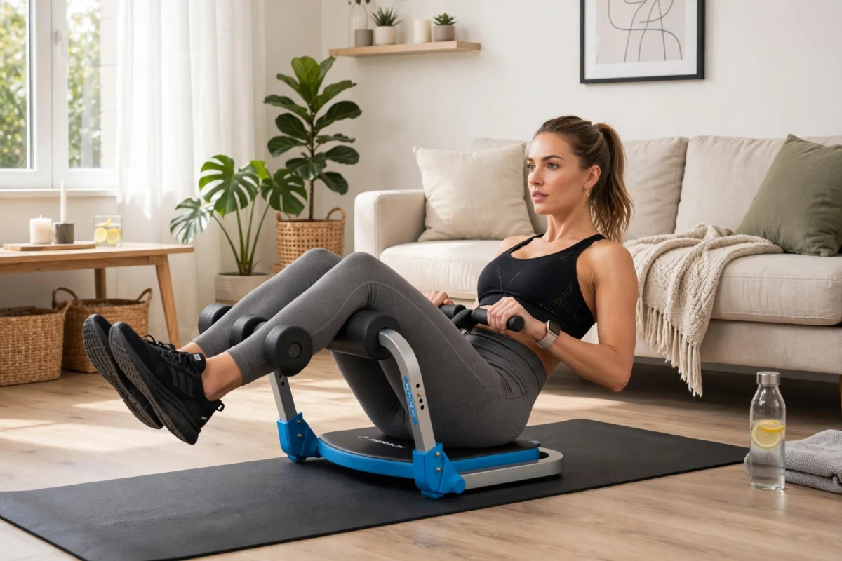 practical MERACH Multifunctional abdominal trainer, core strength, waist slimming, abdominal fitness home exercise equipment, home abdominal muscle training and abdominal loss fitness equipment 4 Straight front angle of the blue multifunctional abdominal trainer showing its ergonomic form