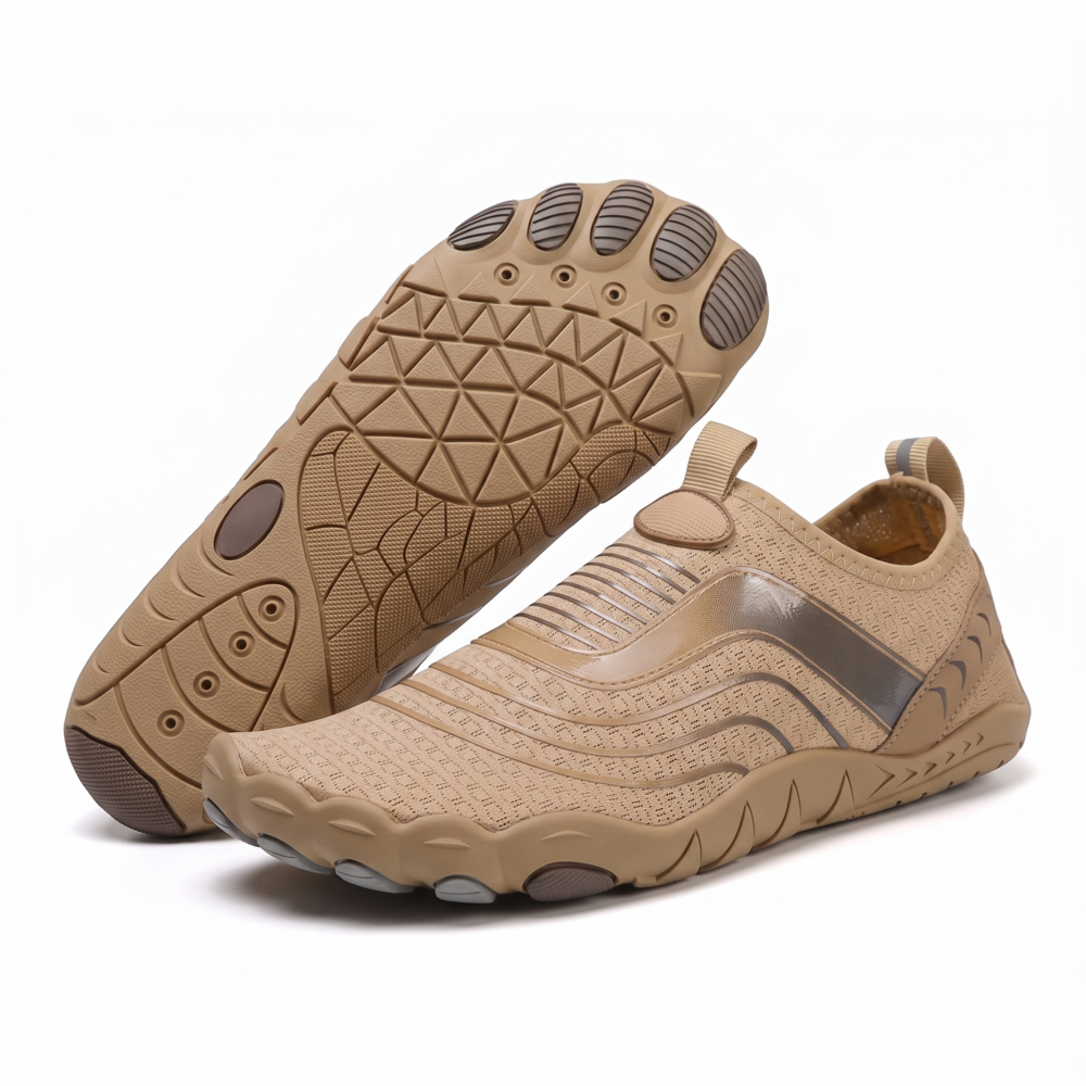 Unisex Quick-Dry Water Shoes, Comfortable and Breathable, Suitable for Fishing, Surfing, Hiking, Wading, Beach Play, and Fitness Squats 15 Studio product image of khaki color Unisex Quick-Dry Water Shoes against a seamless white background,