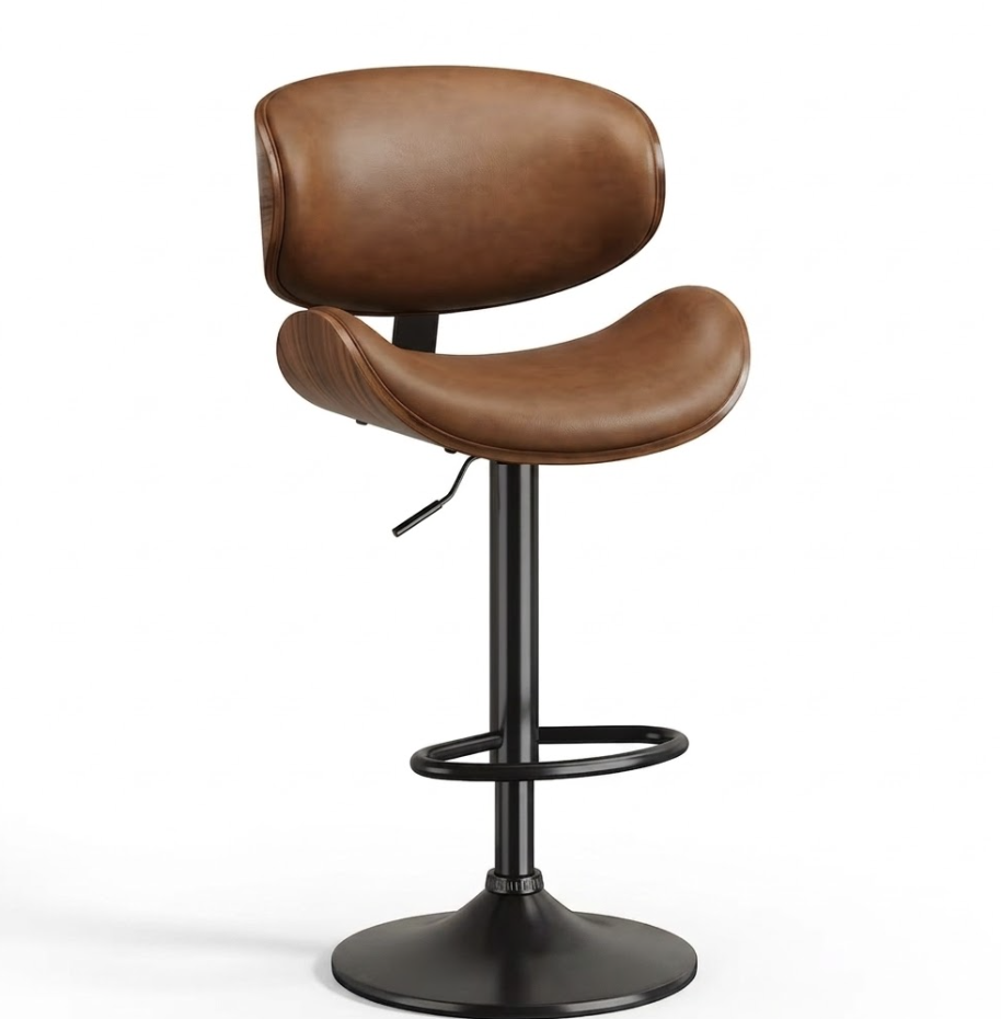 useful Swivel Bar Stools Set Of 2 Seat, Set Of 1 And 4 Seat, Adjustable Height 24.5-33.5in, Wooden Barstools PU Leather Upholstered Bar Chairs with Back & Footrest for Bar Kitchen Dining Room 14 Cognac brown PU leather swivel Bar Stools set of 1 and 2 seat with a hydraulic lift and walnut wood trim.