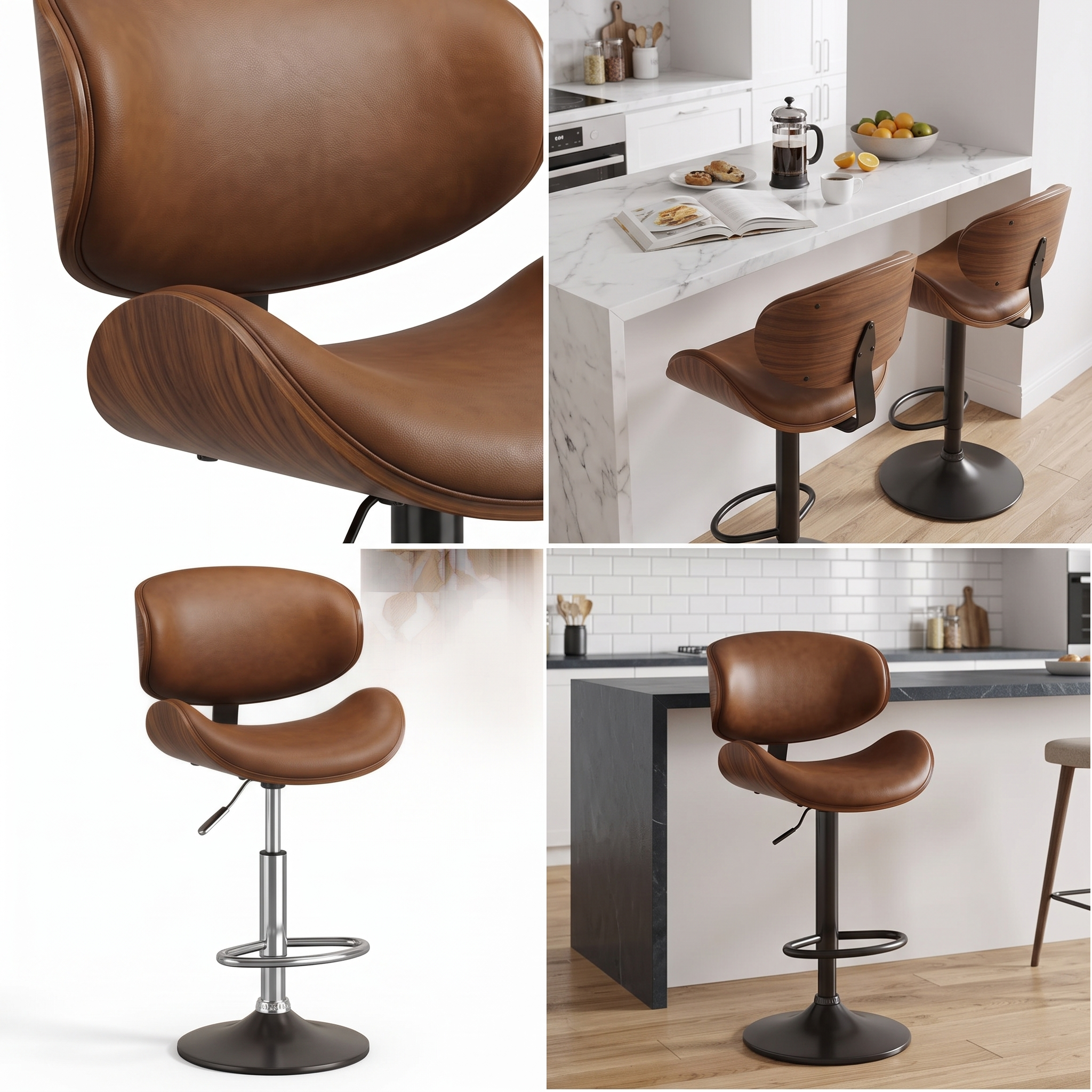 useful Swivel Bar Stools Set Of 2 Seat, Set Of 1 And 4 Seat, Adjustable Height 24.5-33.5in, Wooden Barstools PU Leather Upholstered Bar Chairs with Back & Footrest for Bar Kitchen Dining Room 26 mrali light brown defrfrf