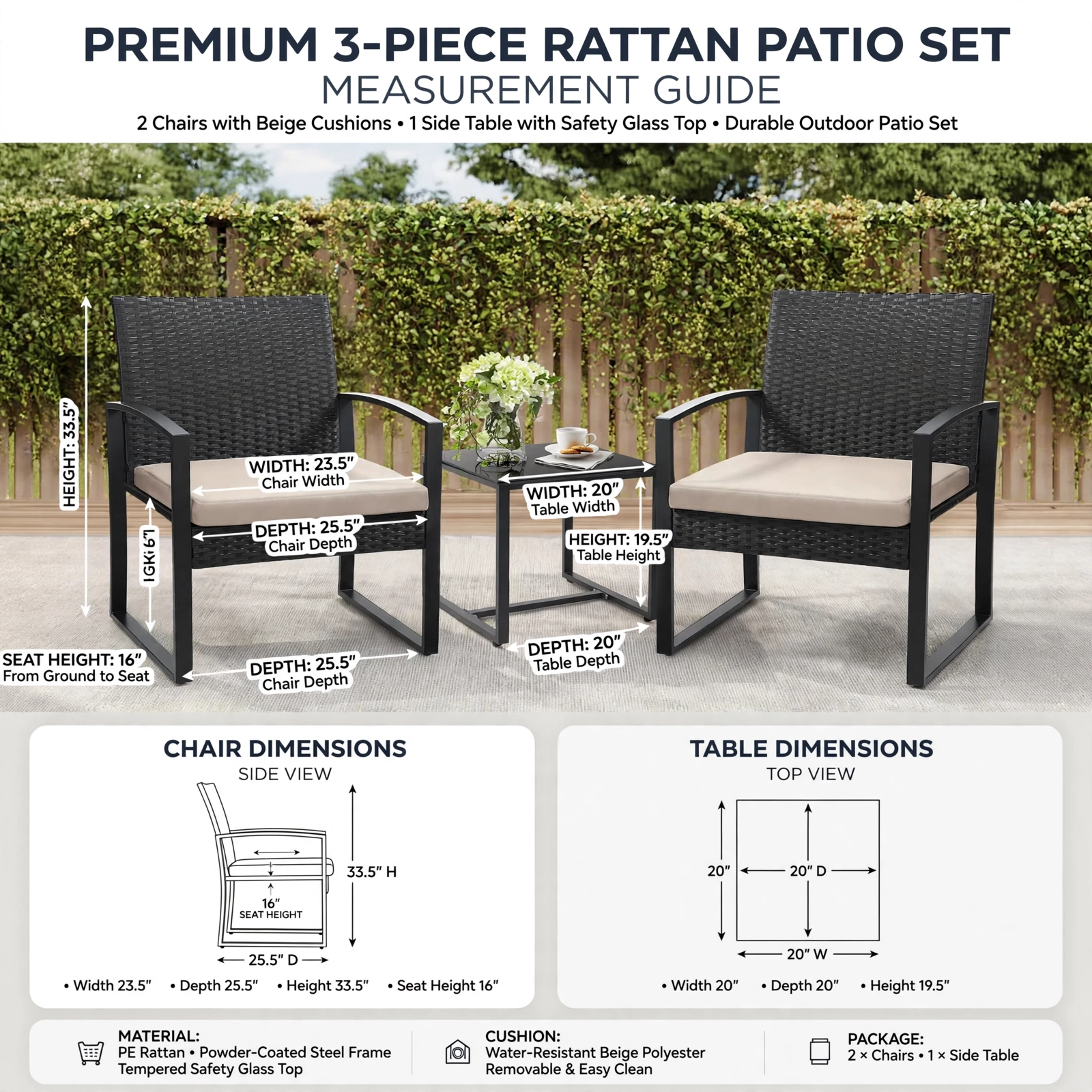 3pcs Rattan Bistro Set Outdoor Patio Furniture Conversation Set Featuring 2 Chairs And 1 Safety Glass Top Table, with Plush Cushions, on, Perfect for Your Backyard 15 We make building your new outdoor oasis simple and stress free. This quick tutorial outlines the four easy steps required to assemble your new furniture. From unboxing the sturdy frames to placing the cushions, setting up your 2 Chairs And 1 Safety Glass Top Table is quick and requires minimal effort.