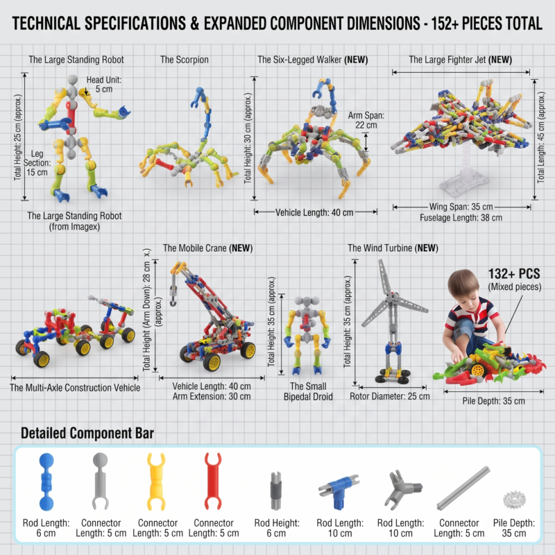 132pcs Kids STEM Building Toys for 3+ Year Old Boy Girl Birthday Gift, Educational Building Blocks Stem Kits Activities Engineering Creative Games, Ideal Christmas Birthday Gifts 4 Comprehensive dimensional breakdown for advanced builds made with Kids STEM Building Toys