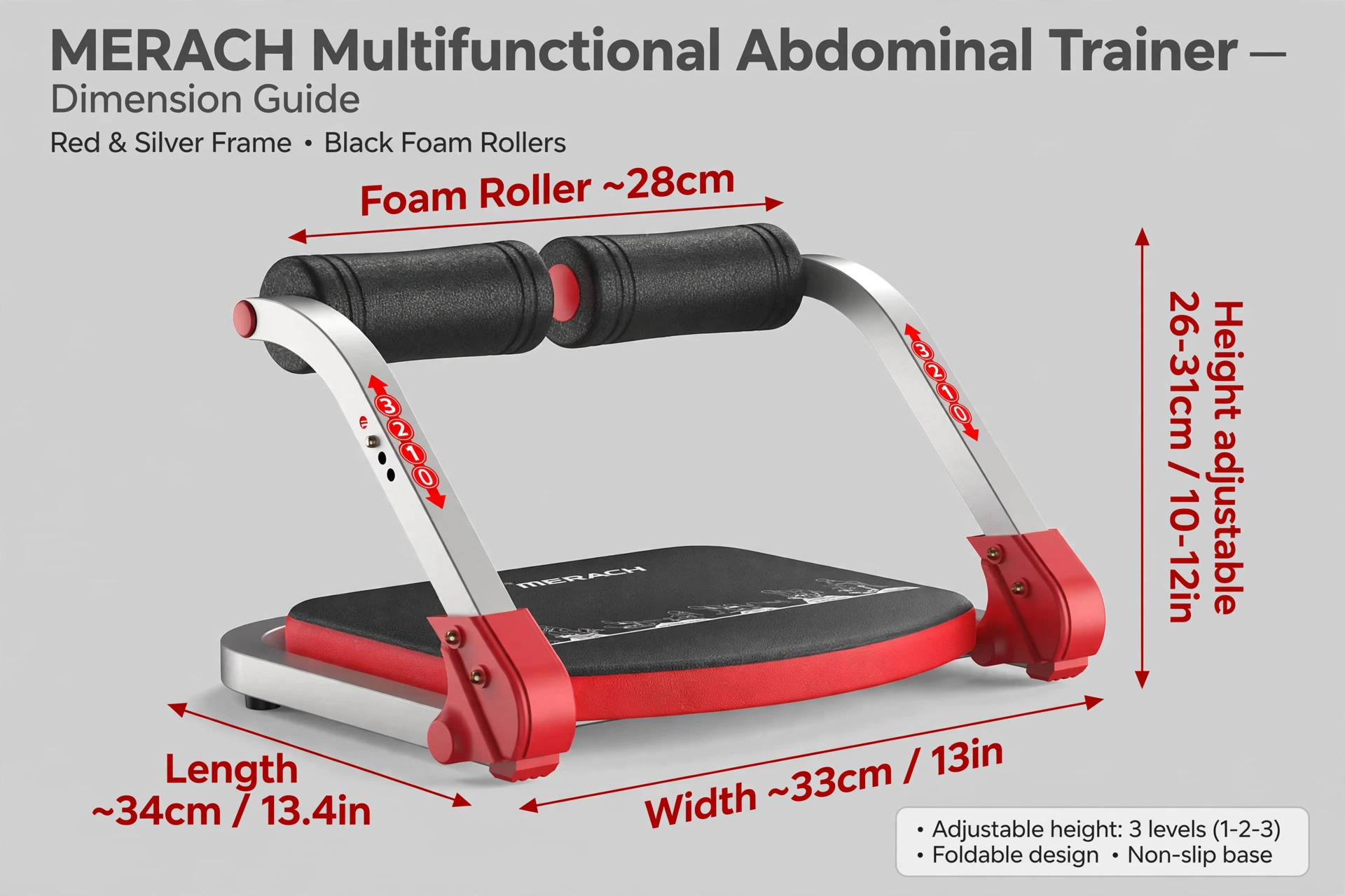 practical MERACH Multifunctional abdominal trainer, core strength, waist slimming, abdominal fitness home exercise equipment, home abdominal muscle training and abdominal loss fitness equipment 10 A red multifunctional abdominal trainer featuring a silver frame and black padded components shown isolated