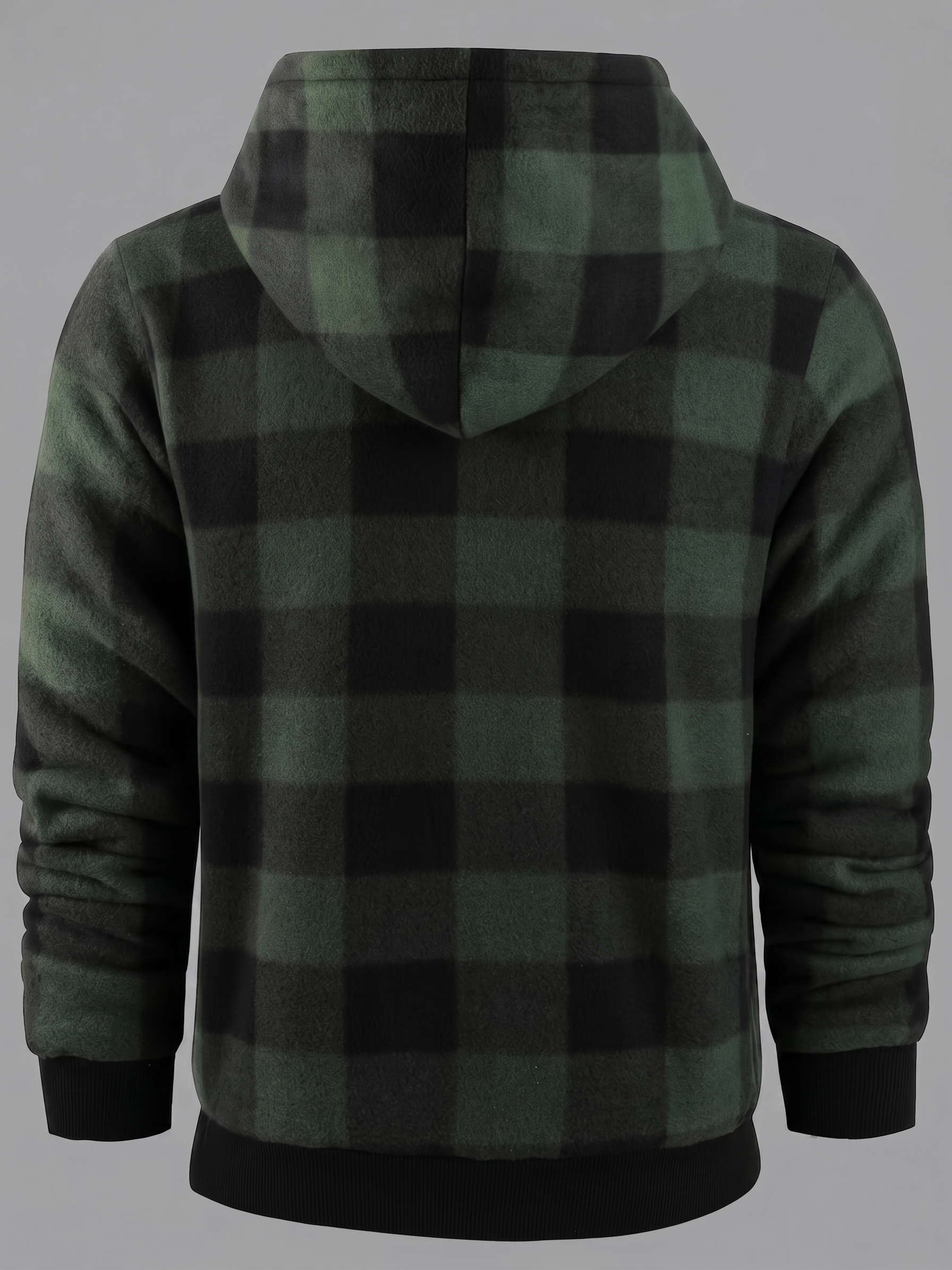 Men'S Heavyweight Fleece Hooded Jackets Thick Sherpa Lined Flannel Plaid Shirt with Full Zip 21 Rear view of an olive green color Fleece Hooded Jacket Thick Sherpa lining on a grey mannequin.
