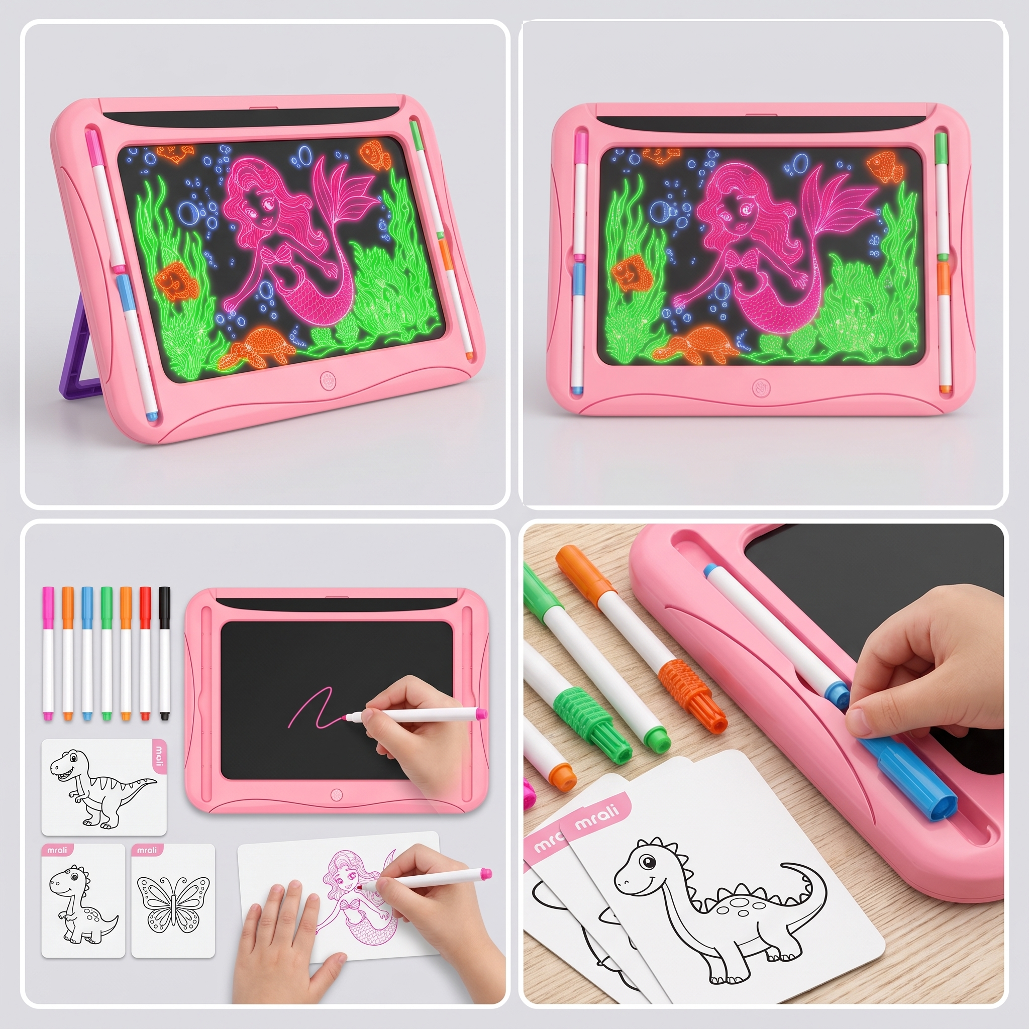 LED Light-Up Drawing Writing Doodle Board, Learning Travel Toy with 9 Double-Sided Cards, 6 Markers, Art Set, Suitable for Birthday Gifts And Christmas Gifts for Girls And Boys Aged 3-8. 13 LED Light-Up Drawing Writing Doodle Board, Learning Travel Toy with 9 Double-Sided Cards, 6 Markers, Art Set, Suitable for Birthday Gifts And Christmas Gifts for Girls And Boys Aged 3-8. - Image 13