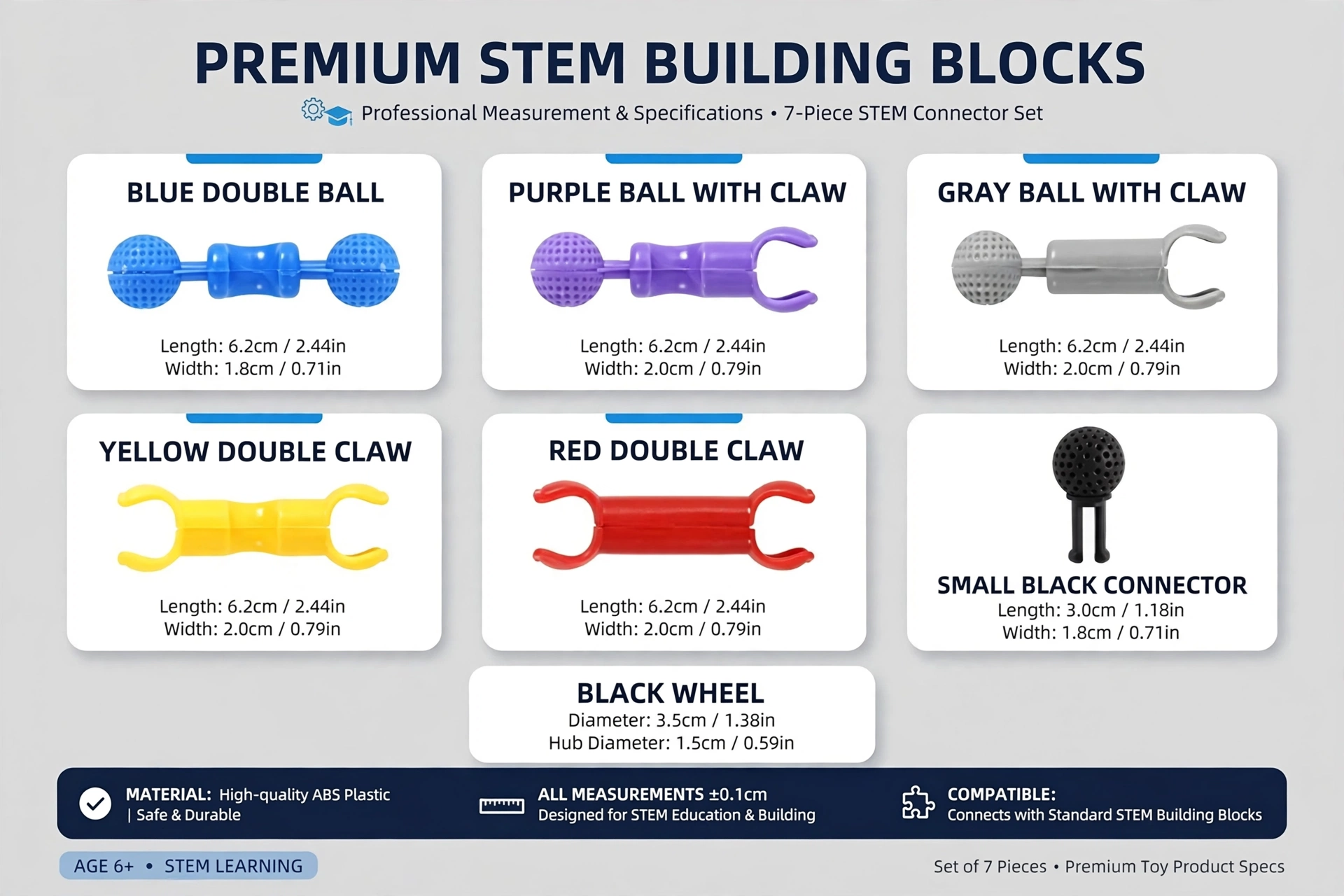 Building Toys 83 Piece STEM Toys for Kids Boys and Girls Christmas Birthday Gifts Children Building Blocks Creative and Educational Kids Toys Projects 9 Technical measurement chart detailing dimensions of various pieces included in a Building Toys 83 Piece kit.