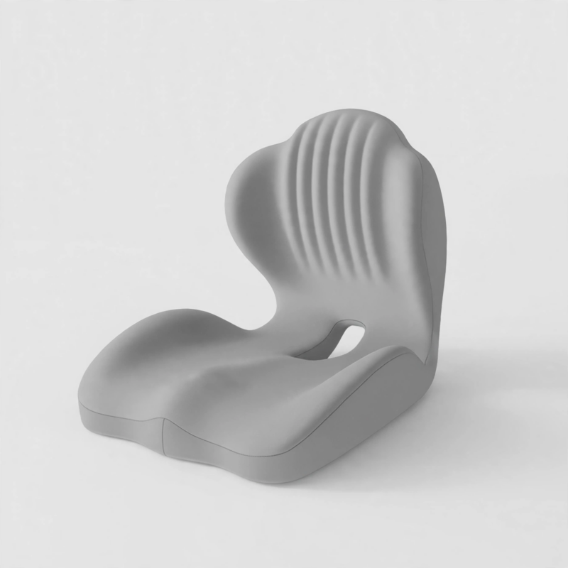 1pc Shell-Shaped Ergonomic Seat Cushion Soft Comfortable Chair Cushion For Office Chair, Car Seat And Home Use, Supportive Design For Daily And Long Hours Sitting 5 Isolated front view of a pure gray color Seat Cushion Soft Comfortable Chair against a clean, light gray studio background.