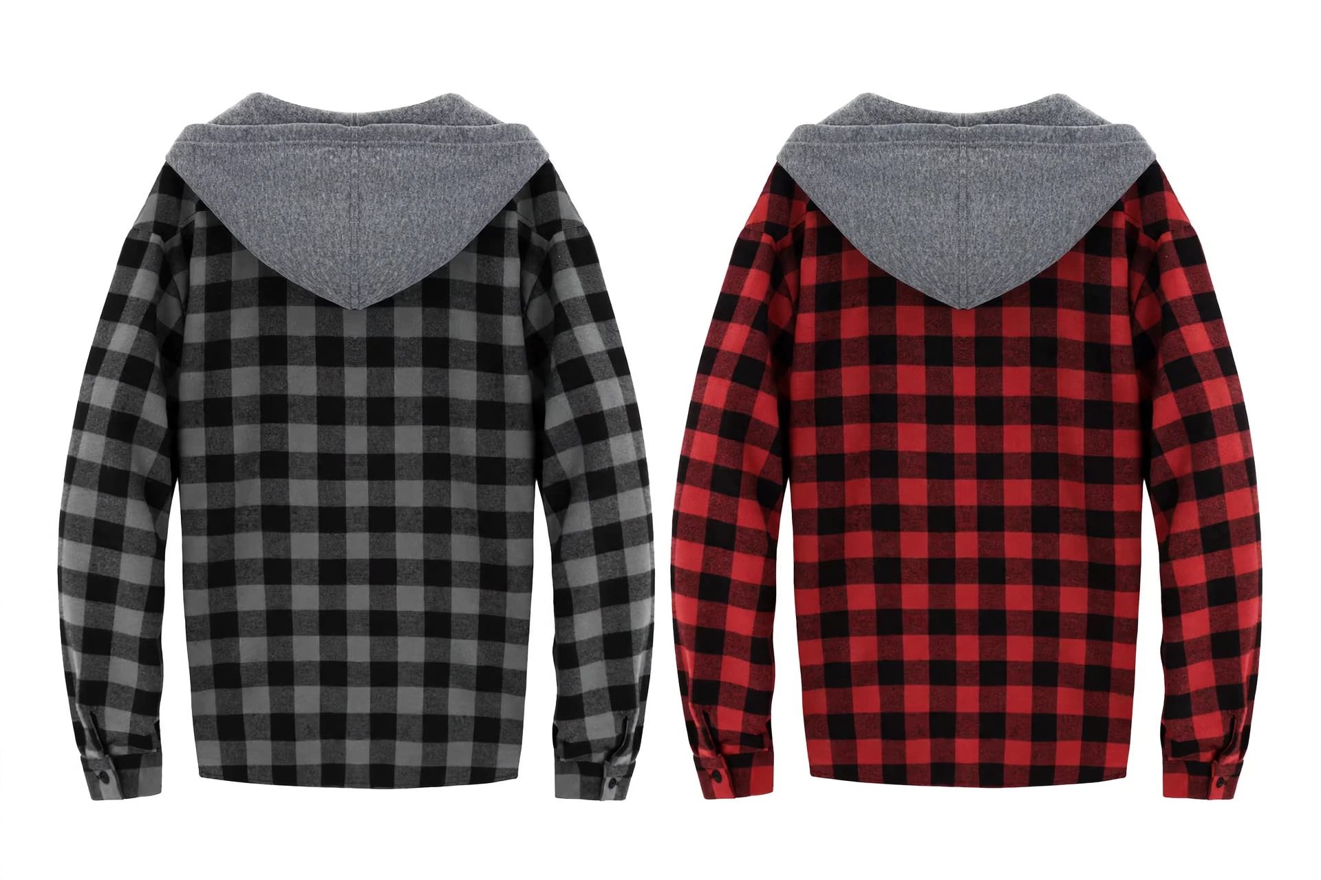 2pcs Men's New York Fashion Trendy Plaid Shirt Hoodie, Plaid Pullover Sweatshirt Flannel Hoodie 23 mrali red dark gray back view plaid hoodie colorways