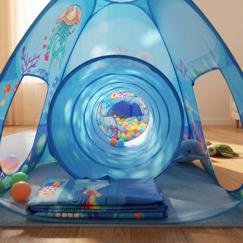 Blue Ocean 3pcs Kids Ball Pool, Suitable for Indoor and Outdoor Children's Play Tents, Themed Playhouses, Family Gatherings, and Crawling Practice. Ideal for Boys and Girls, Includes a Storage Bag. Perfect for Birthdays and Holidays as a Gift. Balls 4 Instructional graphic demonstrating the 4-step assembly process for the Blue Ocean 3pcs Kids Ball Pool.