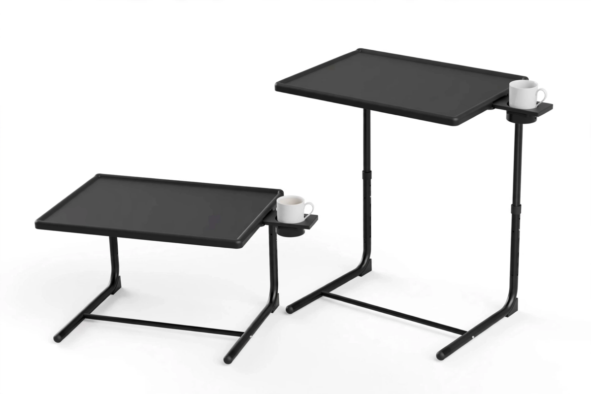 Big 2-Pack/ 1-Pack Adjustable Folding Table - TV Tray Table, 6 Adjustable Heights, 3 Tilt Angles, Suitable for Food Service Furniture And Restaurant Multifunctional Dining Table 15 two black Adjustable Folding Table units shown at low and high height adjustments side by side
