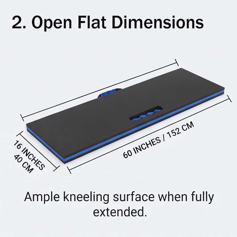 1/2pcs EVA Car Repair Work Mat - Foldable, Lightweight, Insulated, High Quality, Multi-purpose Mat, Suitable for Outdoor Repairs, Camping, Hiking - 1145mm X 400mm X 30mm, Portable Ergonomic Design, Durable EVA Material Mat, Multi-functional. 45 A technical diagram showing the fully extended black and blue Car Repair Work Mat, with measurement lines indicating a length of 60 inches (152 cm) and a width of 16 inches (40 cm).