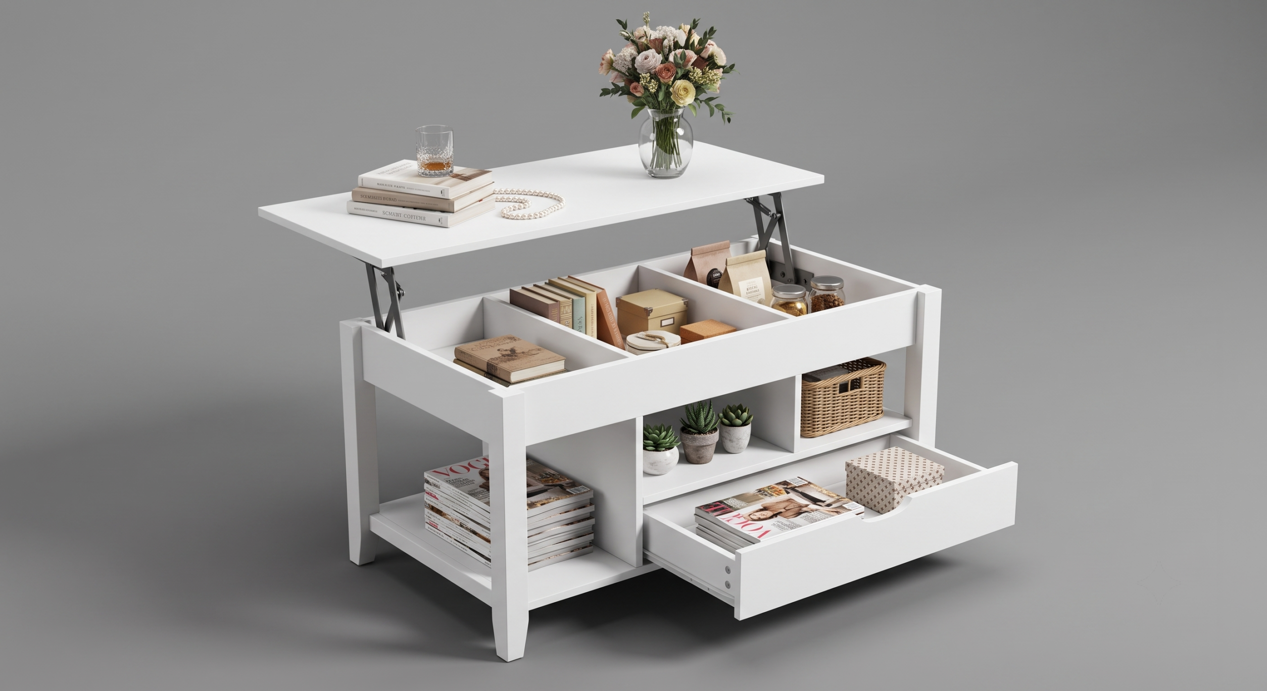 Coffee Table Lift Top, Multi-Function Convertible Coffee Table with Drawers and Hidden Compartment, Coffee Table Converts to Dining Table for Living Room, Home Office, Patio Furniture, outdoor furniture 12 Coffee Table Lift Top, Multi-Function Convertible Coffee Table with Drawers and Hidden Compartment, Coffee Table Converts to Dining Table for Living Room, Home Office, Patio Furniture, outdoor furniture - Image 12