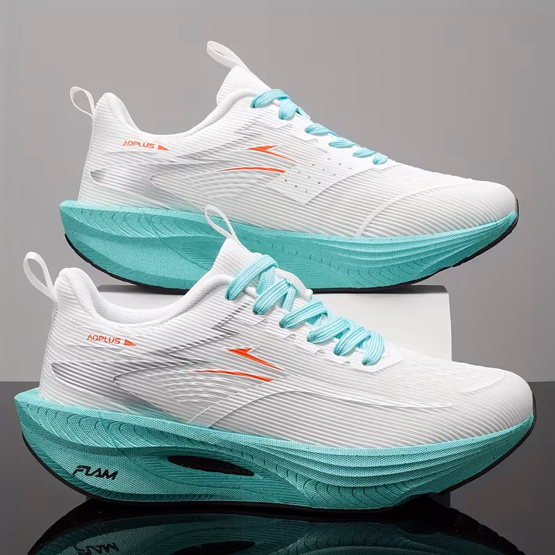 exclusive Men'S Fashion Lightweight Breathable Casual Sports Shoes | Low-Top Fabric Upper, Rubber Sole, Lace Closure, Suitable for All Seasons And Daily Wear 5 A stacked composition displaying two identical white moon color Lightweight Breathable Casual Sports Shoes from the lateral side profile,