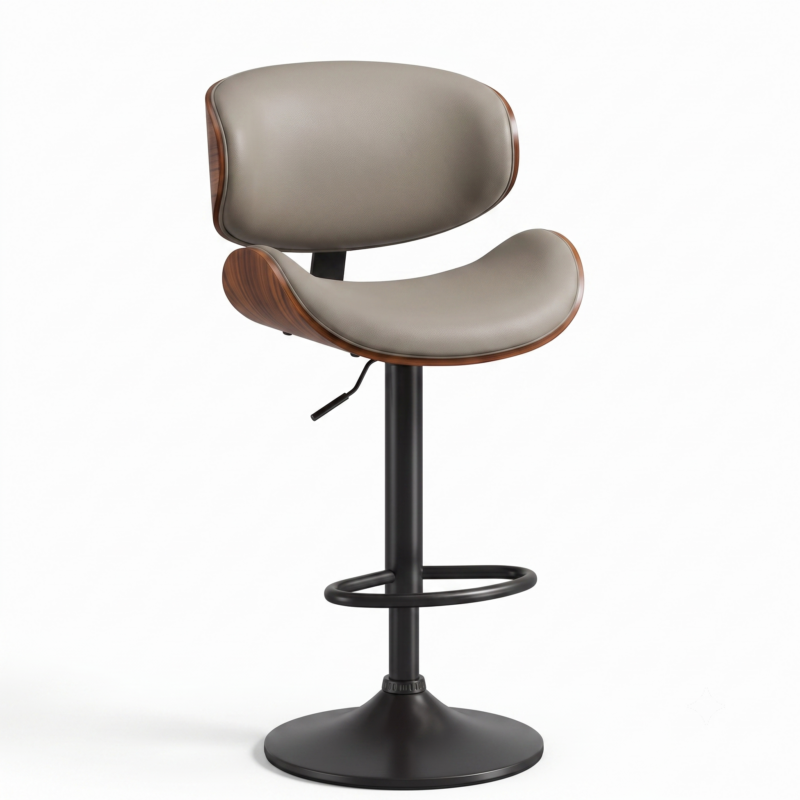 useful Swivel Bar Stools Set Of 2 Seat, Set Of 1 And 4 Seat, Adjustable Height 24.5-33.5in, Wooden Barstools PU Leather Upholstered Bar Chairs with Back & Footrest for Bar Kitchen Dining Room 19 Taupe gray leather upholstered swivel Bar Stools set of 1 and 2 seat with a matte black adjustable column.