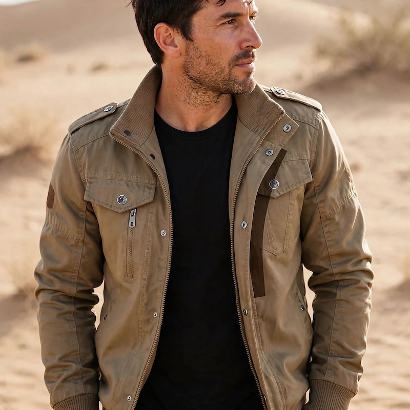 Men's Tactical Jacket Practical Men's Tactical Jacket | Multiple Pockets, Workwear Style Coat 15 mrali yellowish brown desert jacket portrait