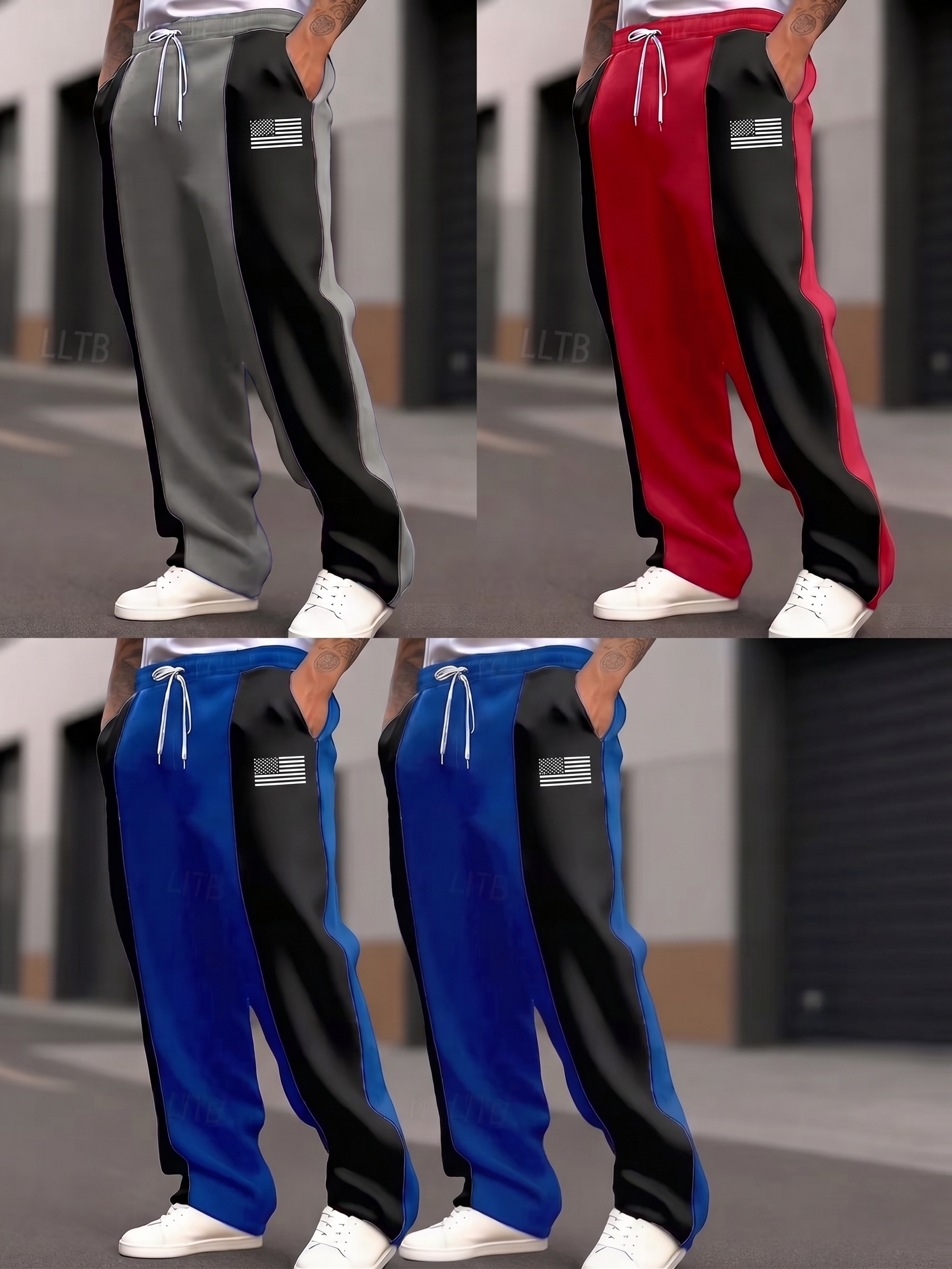 Men'S Color-Blocked Casual Pants Feature a Stylish Design with Comfortable And Structured Fabric. The Drawstring Waist Fits The Body Well, Making It Trendy And Eye-Catching. with a Loose Straight Cut 56 create alt text ,title,caption and description for this image separately above focus keyword(light grey color Blocked Casual Pants Feature a Stylish
