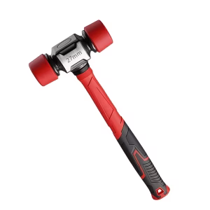 A detailed product view of the Hammer Non-Rebound Rubber Mallet on a white background. The tool features a distinctive central metal head with "27mm" printed clearly on its side. It has a dual-sided red rubber head assembly and is connected to a long, striking red and black ergonomic, anti-slip handle with textured grip patterns.