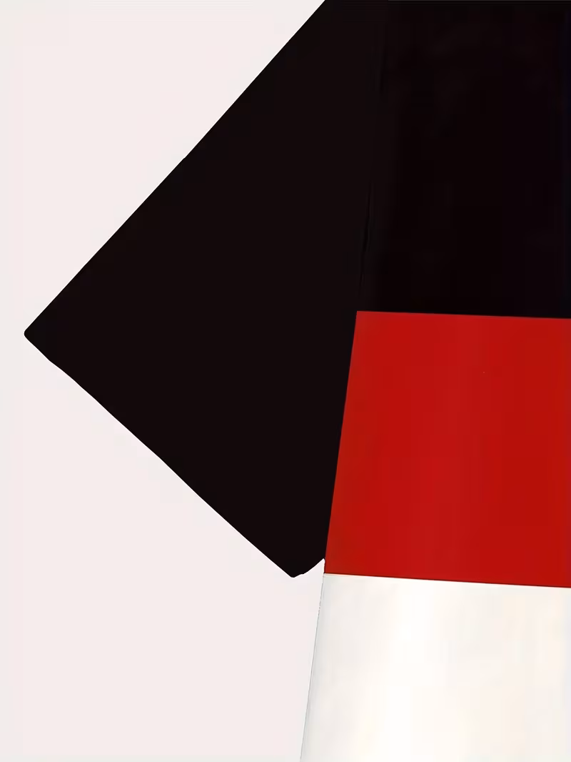 Trendy Men's T-Shirts 3pcs Men's Fashion Short-Sleeve T-Shirts | Color Block Design | Versatile Casual Round Neck Tops | Summer Comfortable Breathable Trendy Apparel 7 A close-up view of a folded or laid-out men's fashion short-sleeve shirt from a 3pcs pack, highlighting the geometric mixed color design with sharp panels of black, red, and white. A close-up view of a folded or laid-out men's fashion short-sleeve shirt from a 3pcs pack, highlighting the geometric mixed color design with sharp panels of black, red, and white.