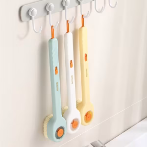 Hydro-Flow Ergonomic Command: The Exclusive 1pc of Liquid Bath Brush a Push-Pull Liquid Bath Scrubber with a Long Nylon Bristle Handle for Scrubbing The Back And a Bath Ball for Exfoliating