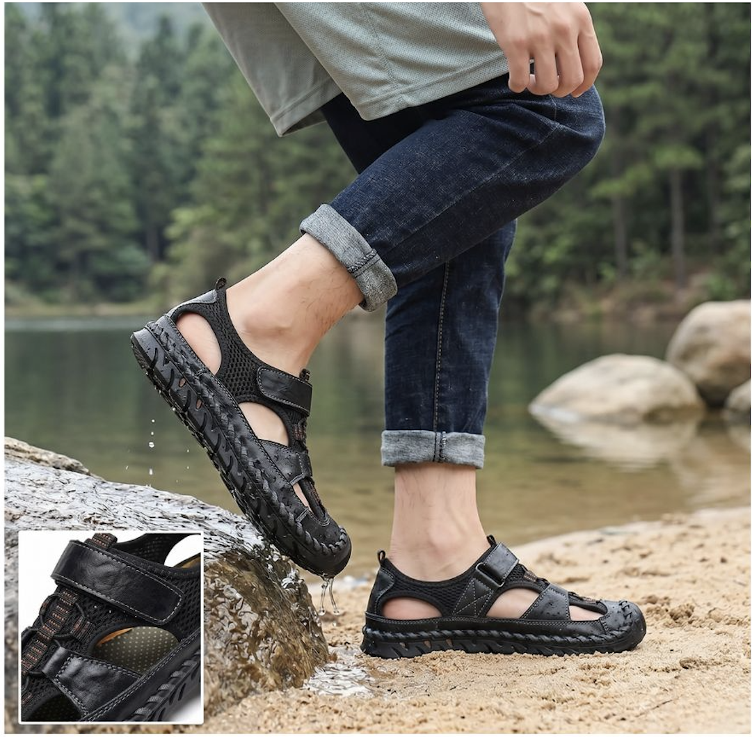 All-Terrain Casual Sports Sandals: Solid Color, Slip-Resistant Rubber Sole & Breathable Fiber Upper 10 Men’s Waterproof Closed-Toe Casual Sports Sandals Solid Color