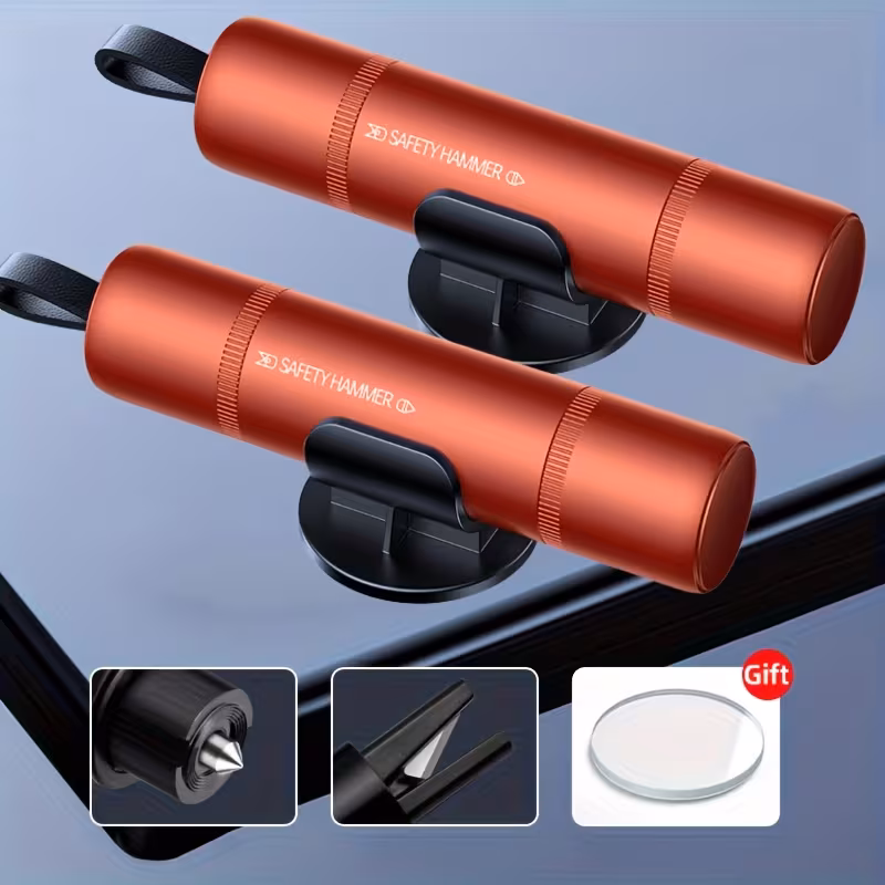 Universal Response Platform: Window Breaker and Seatbelt Cutter Pair with Tungsten-Steel Impact Tip and Multi-Axis Cutter Configuration for Comprehensive Vehicle Security 10 A high-standard technical product visualization of the Window Breaker and Seatbelt Cutter emergency tool. The dynamic black oval chassis is displayed against a metallic substrate, featuring high-fidelity callouts for integrated nodes including dual "Tungsten Steel Impact Points" (at the apex and base), an "Integrated Seatbelt Cutter Blade (recessed hook)," a "Key Chain Hole," and a "Key Chain Hook". The "QISHING" branding is visible on the textured polymer handle coordinate.
