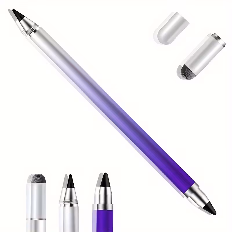 exclusive Masterstroke Synergy: The 3-in-1 Universal Touch Screen Stylus Pen for Seamless Cross-Platform Navigation 11 A detailed product infographic for the purple color 3-in-1 Universal Touch Screen Stylus Pen in a vibrant metallic finish.The main image features the sleek purple stylus with various technical callouts. Insets on the left show the "Purple metallic connection threads" and the "Silky sensitive" tip. Insets on the right demonstrate the "SWIVEL CAP" mechanism to protect the "SILVER FIBER CLOTH HEAD" from loosening and damage. A central diagram reveals the "UNIQUE SILICON DISC TECHNOLOGY" for battery-free precision. The bottom includes a "Universal Compatibility Guide" for tablets, smartphones, and 2-in-1 laptops, with a measurement indicating a length of 17.3cm (6.81in).