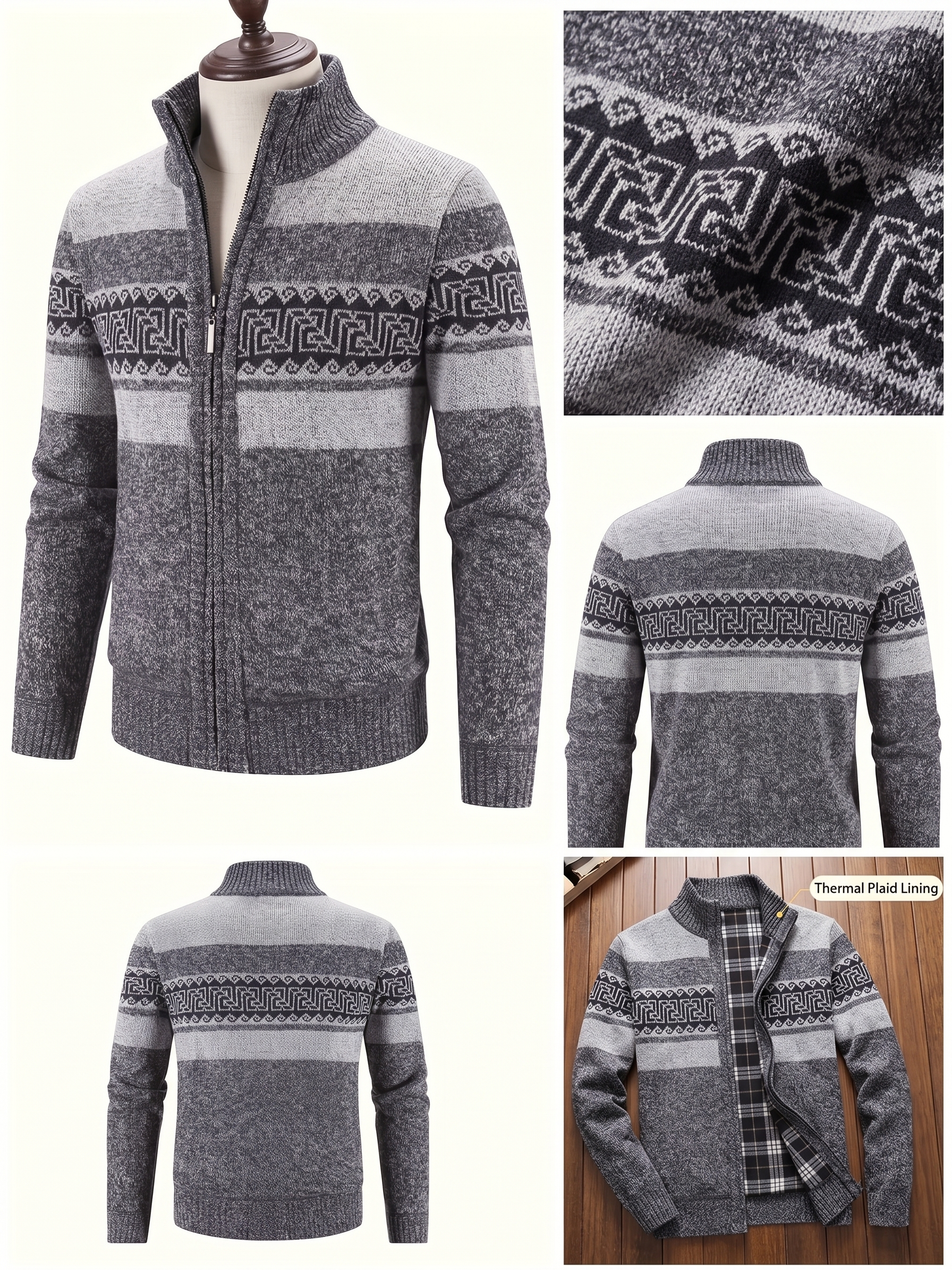 Men's Thermal Fleece-Lined Sport Knit Sweater with Pockets - Ethnic Wave Pattern, Stand Collar, Long Sleeve for Hiking, Cycling & Casual Winter Wear - Father’s Day Gift, Winter Knit Fabric 20 Men's Thermal Fleece-Lined Sport Knit Sweater with Pockets - Ethnic Wave Pattern, Stand Collar, Long Sleeve for Hiking, Cycling & Casual Winter Wear - Father’s Day Gift, Winter Knit Fabric - Image 20